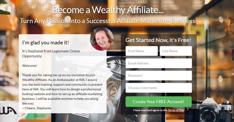 wealthy affiliate sign up page