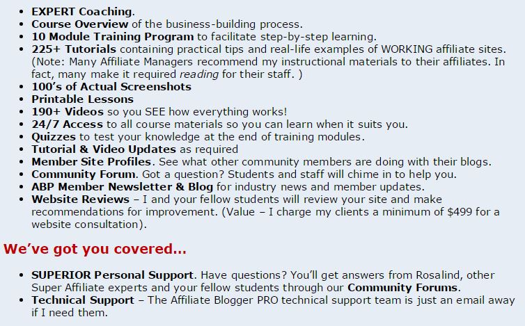 List of What You Get with Affiliate Blogger Pro